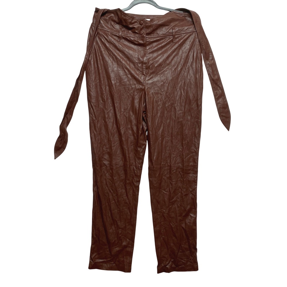 Nanushka Ethan Vegan Leather Pants Womens L Plum Chutney NW20FWPA07247 Belted